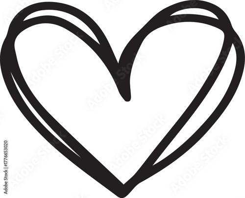 Hand drawn heart icon in simple outline style