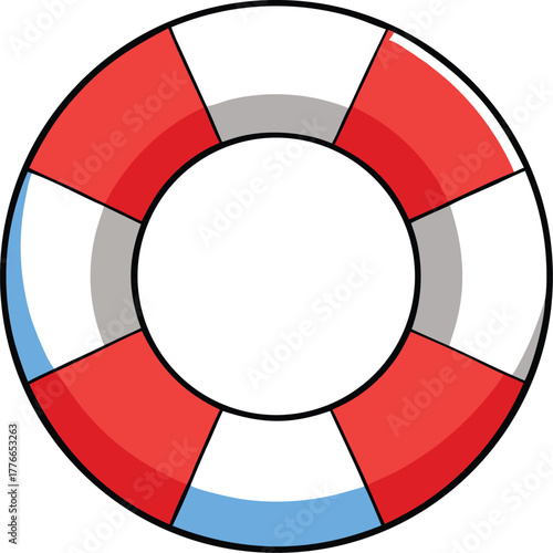 Red white blue life buoy ring vector illustration safety equipment water rescue ocean pool beach Illustrator Artwork - A simple, clean vector illustration of a red, white, and blue life buoy ring