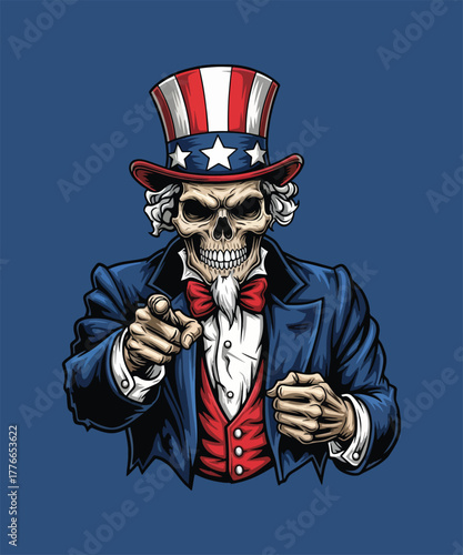 American Uncle sam with skull and usa cap  illustration