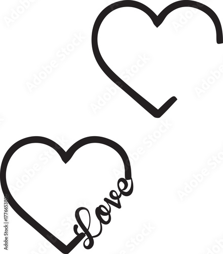 Hand drawn icon of love heart with the word love