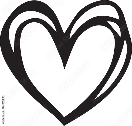 hand drawn icon of a black heart, love symbol