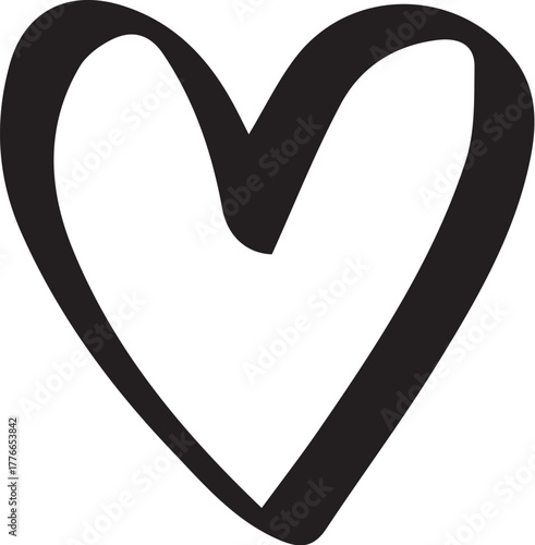 Hand Drawn Heart Icon Simple Black and White