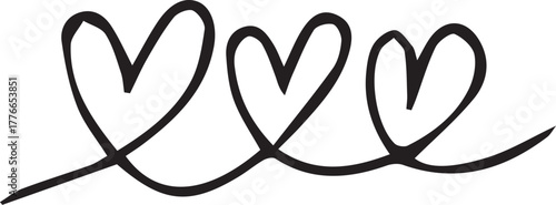 Seamless hand drawn icon of three hearts connected