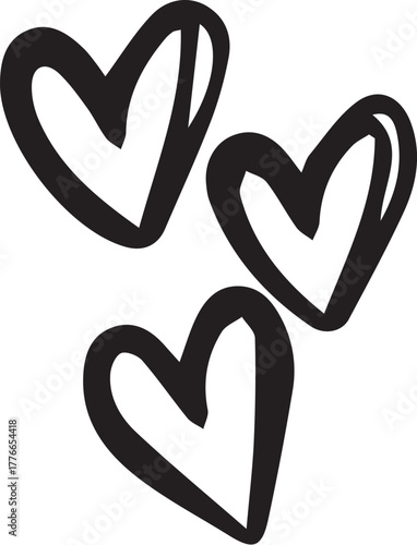 Hand drawn hearts icon on white background