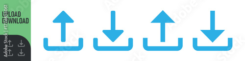 Set of upload and download icons arrow symbol in color and black outline styles. Perfect for data transfer, cloud storage, file sharing, transferring, saving, app interfaces, and modern digital design