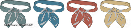 Set of four colorful neckerchiefs or scarves tied in a bow on a white background, perfect for fashion or accessory design