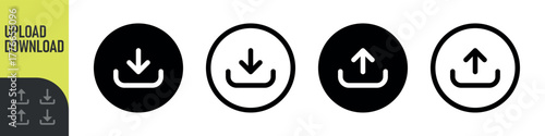 Set of upload and download icons arrow symbol in color and black outline styles. Perfect for data transfer, cloud storage, file sharing, transferring, saving, app interfaces, and modern digital design