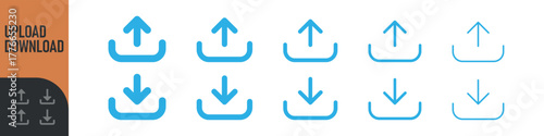 Download and upload icon button set for web design or interface. Vector illustration. Color icon set