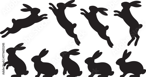 Silhouettes of Rabbits in Various Poses bunny black
