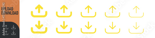 Download and upload icon button set for web design or interface. Vector illustration. Color icon set