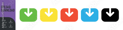 Download and upload icon button set for web design or interface. Vector illustration. Color icon set