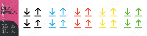 Download and upload icon button set for web design or interface. Vector illustration. Color icon set