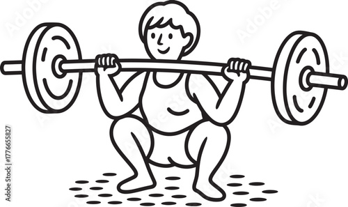 Cartoon person squatting with a barbell for weightlifting