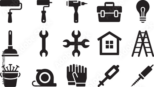 Set of home renovation and repair tool icons