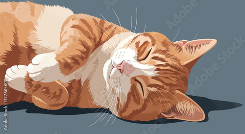 Cute Ginger Tabby Cat Sleeping Peacefully on its Back in Sunlight