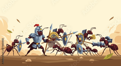 Ant Army Battle: Warriors Fighting with Armor, Axes, and Spears