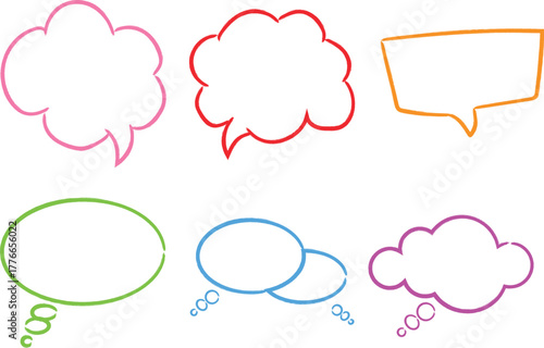 Collection of hand drawn speech bubbles and thought balloons in doodle style