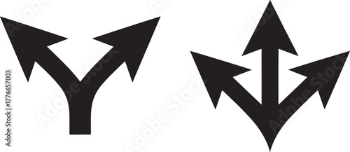 Black arrows showing diverging and converging paths