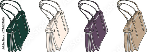 Four handbags in different colors and styles, showcasing versatile fashion accessories for everyday use
