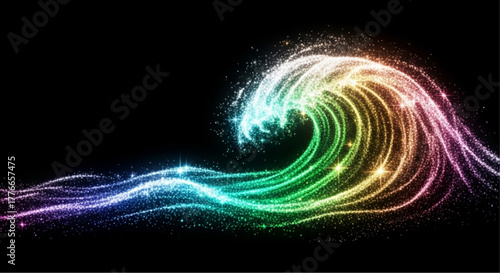 A mesmerizing illustration of a luminous wave cresting against a dark abyss, exuding a sense of both the power and mystery of the ocean. vector illustration