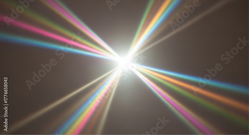 Radiant light emanating from a central source, with prismatic rays of color shooting across the frame, showcasing the beauty of light and the spectacle of colors. vector illustration
