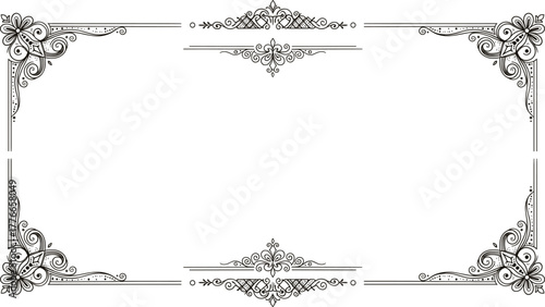 Elegant Ornamental Certificate Border, Vintage Decorative Frame Vector, Luxurious Formal Design, Royal Corner Accents, Classic Invitation Template, Editable Outline.