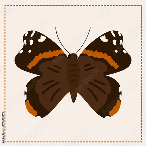 Butterfly with Orange and Black Wings Flies on a White Background. Ethereal Butterfly Winged Silhouette Illustration. Mythical Garden Decor. Colorful Monarch Metamorphosis Closeup. Tropical Element.