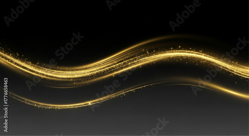 Abstract golden light streaks, a visual symphony of elegance and motion, dance across a deep black background, evoking a sense of luxury and enchantment. vector illustration