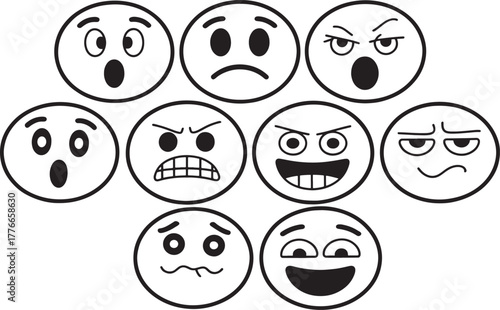 Set of Hand Drawn Emoji Faces with Different Emotions