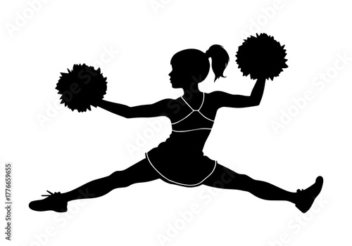 Silhouette of a cheerleader in a split pose