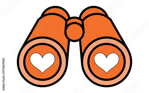 Bright orange binoculars focused on love, symbolizing searching for connection and romance.