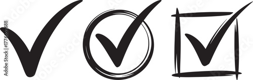 Three hand-drawn check mark icons in different styles