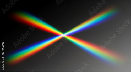 Abstract radiant light beams intersect against a dark background, the cross shape emanates a kaleidoscope of vibrant colors and captivating visual effects. vector illustration