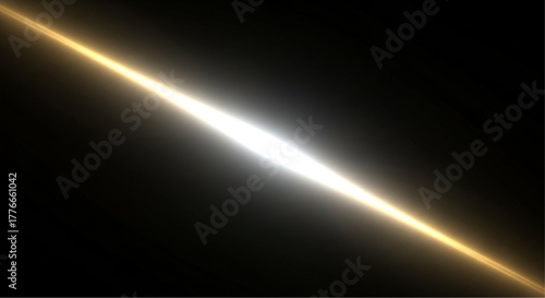 An ethereal golden light beam shines through a black space, with an atmosphere of mystery and the brilliance of the line of light. vector illustration