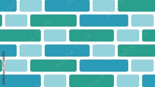 A pattern of teal and blue rectangles arranged like bricks with white grout lines between them