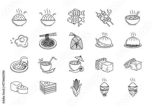 Traditional Food Variations Icon Set