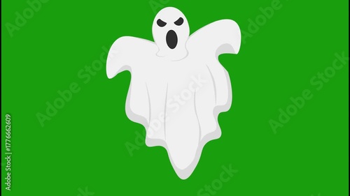 Creepy ghost floating on green screen background. Perfect for Halloween, horror intros, spooky effects, and haunted motion graphics using chroma key editing in 4K.