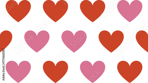 Elegant Red Pink Hearts Seamless Pattern Repeating Vector Illustration