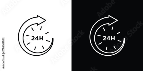 24 Hrs icon pixel perfect. Outline symbol. Simple linear drawing.