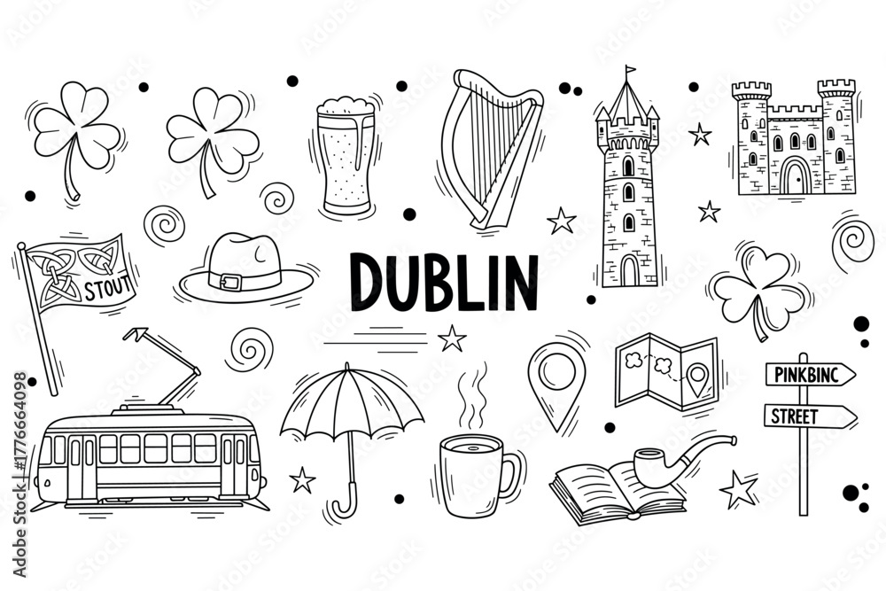 Obraz premium Iconic symbols of dublin featuring landmarks and traditional irish elements