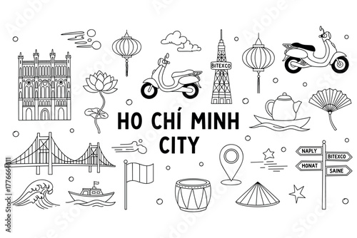 Ho chi minh city landmarks and culture: notre dame cathedral, bitexco tower, motorbikes, lanterns, and more
