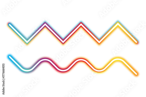 Glowing Colorful lines with white sparkle, bokeh effect on transparent background. Shiny glowing light streaks.