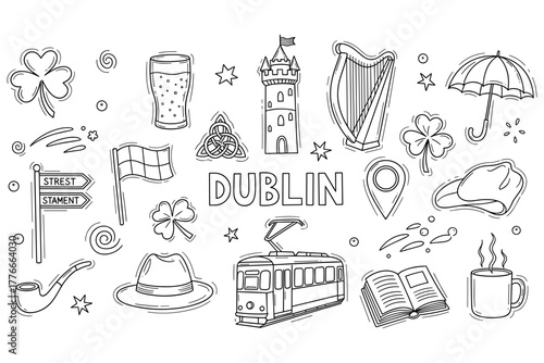 Dublin doodles: icons of irish culture and landmarks