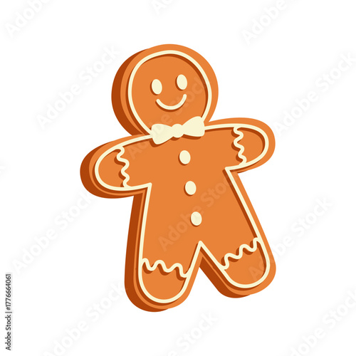 Gingerbread cookie. Christmas ginger man, sweet festive treat. Baked winter holiday biscuit with icing. Xmas dessert.