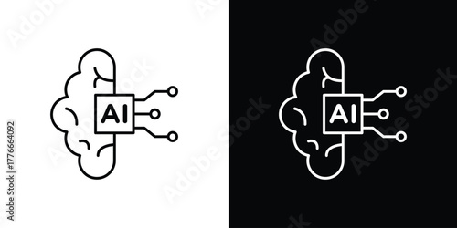 AI brain icon pixel perfect. Outline symbol. Simple linear drawing.
