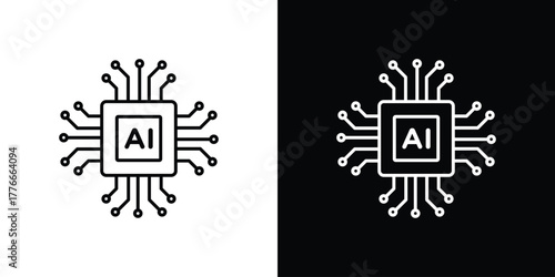 AI chip icon pixel perfect. Outline symbol. Simple linear drawing.