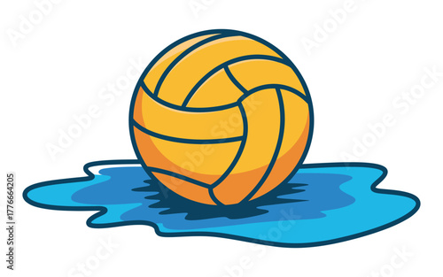 Bright yellow water polo ball resting on a splash of blue water