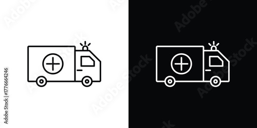 Ambulance icon pixel perfect. Outline symbol. Simple linear drawing.