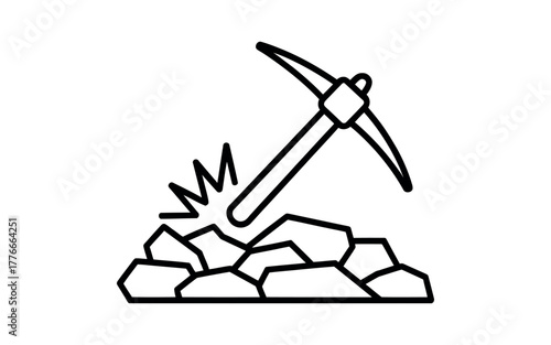 Icon of a pickaxe striking rocks, representing mining and excavation