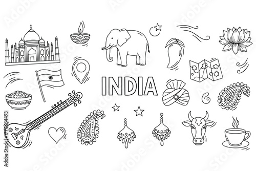 Indian culture: iconic symbols featuring taj mahal, elephant, and lotus